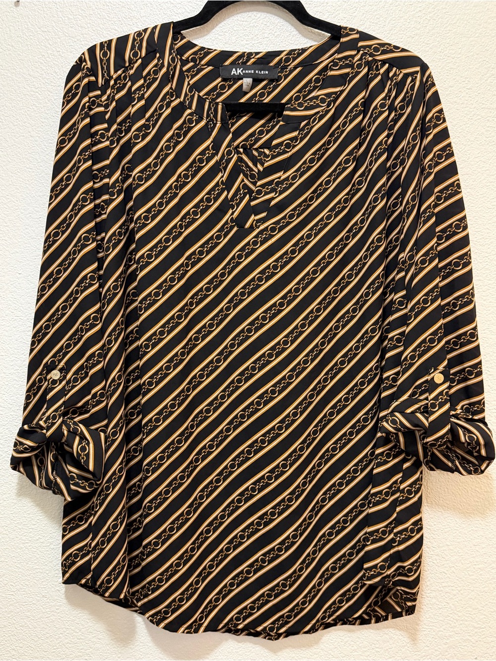 Anne Klein black and yellow lightweight blouse, size large
